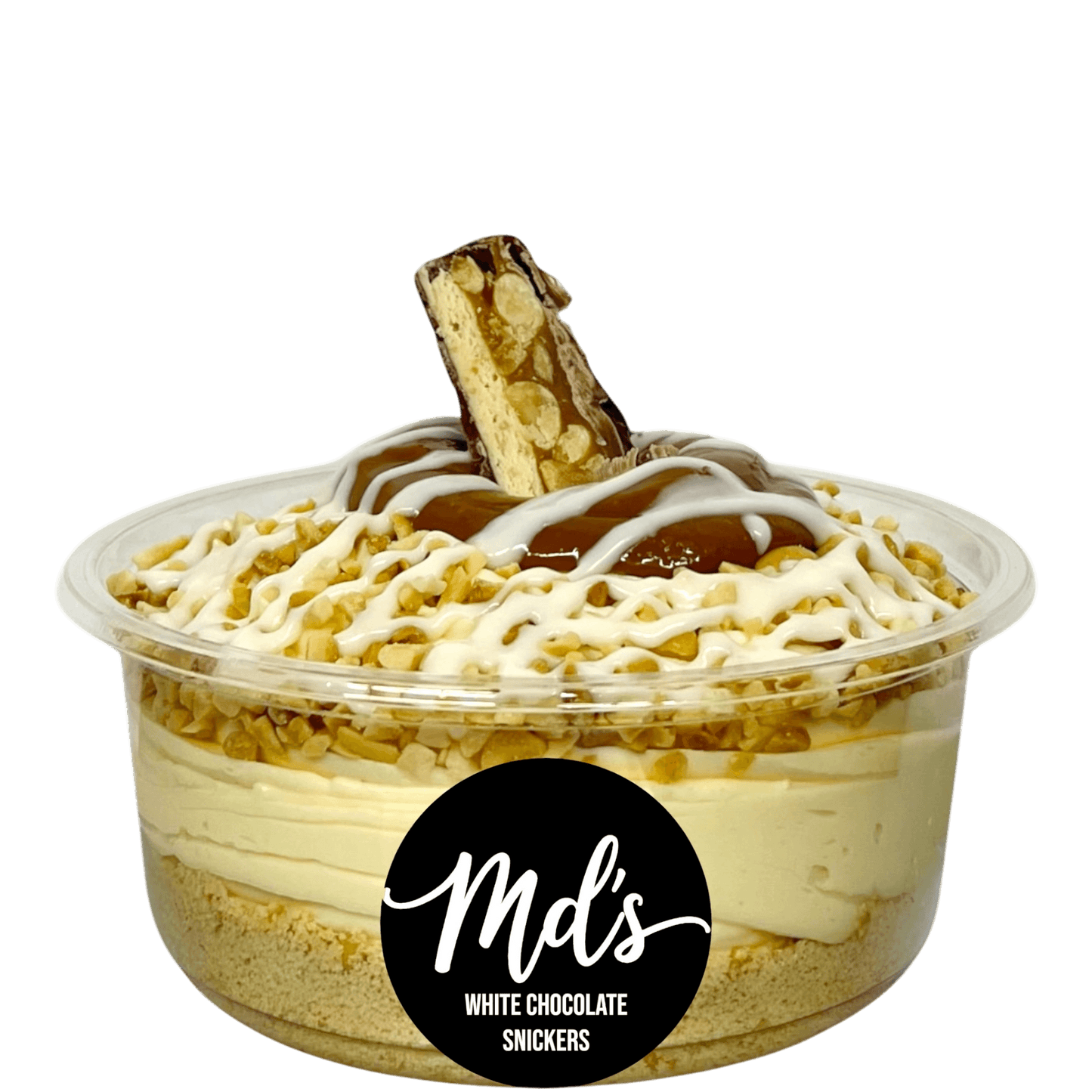 White chocolate x snickers cheesecake tubs - Mama’s Desserts